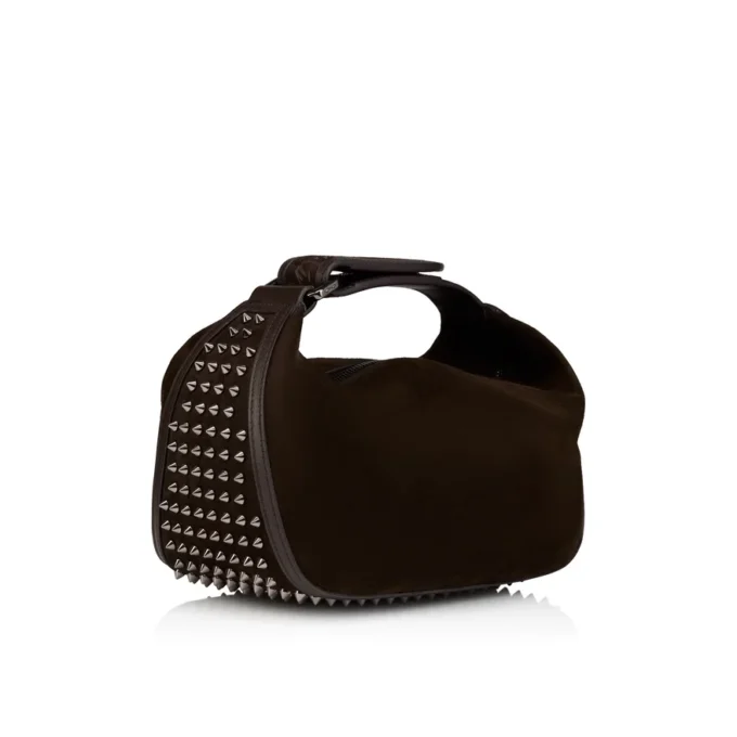 Funky – Bolso tipo riñonera – Piel de becerro invertida y tachuelas – Café
