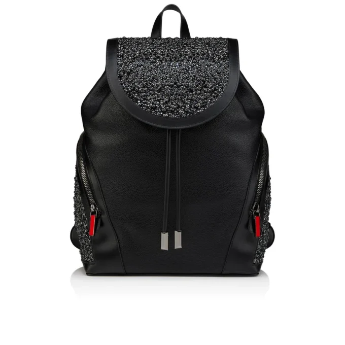 Funky – Mochila – Piel de becerro granulada, strass y tachuelas – Negro