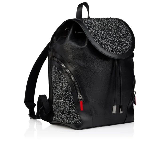 Funky – Mochila – Piel de becerro granulada, strass y tachuelas – Negro
