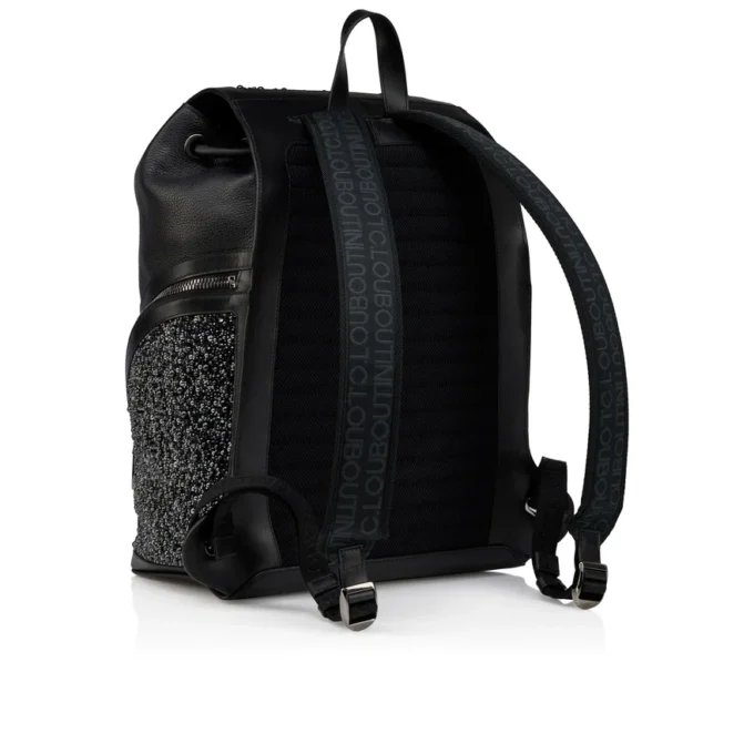 Funky – Mochila – Piel de becerro granulada, strass y tachuelas – Negro