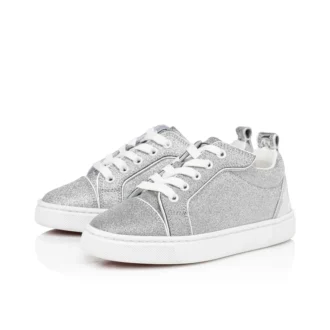 Funnyto – Zapatillas – Piel de becerro con purpurina – Plata – Niños
