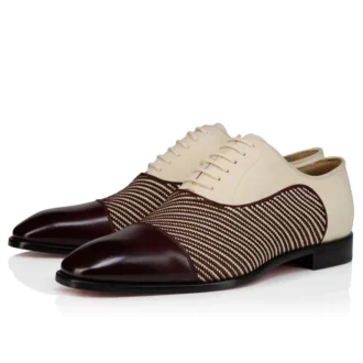 Greggory – Zapatos Oxford – Piel de becerro, tejido de sarga y piel de gamuza – Blanco y marrón – Hombre