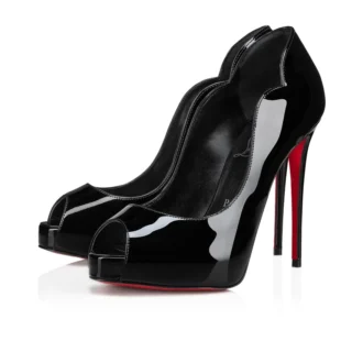 Hot Chick Alta – Zapatos de tacón de punta abierta de 120 mm – Piel de becerro charol – Negro – Mujer Hot Chick Alta – Zapatos de tacón de punta abierta de 120 mm – Piel de becerro charol – Negro – Mujer