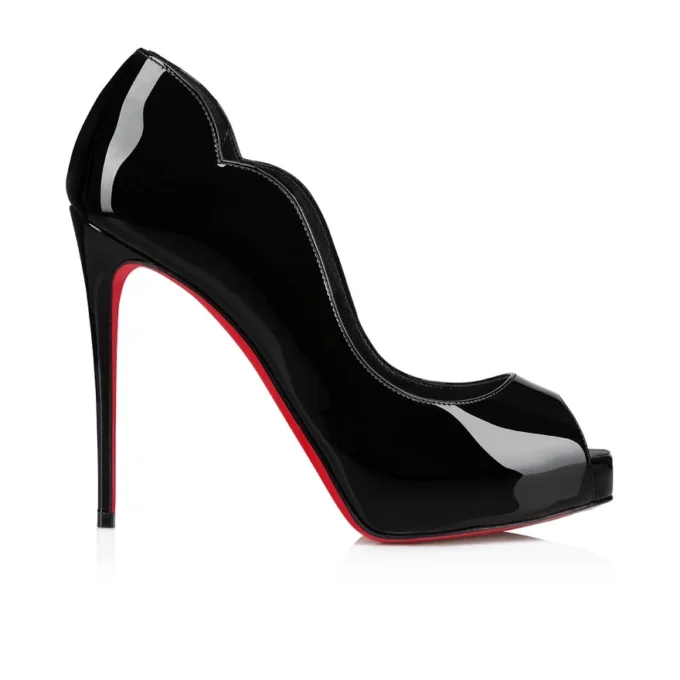 Hot Chick Alta – Zapatos de tacón de punta abierta de 120 mm – Piel de becerro charol – Negro – Mujer Hot Chick Alta – Zapatos de tacón de punta abierta de 120 mm – Piel de becerro charol – Negro – Mujer