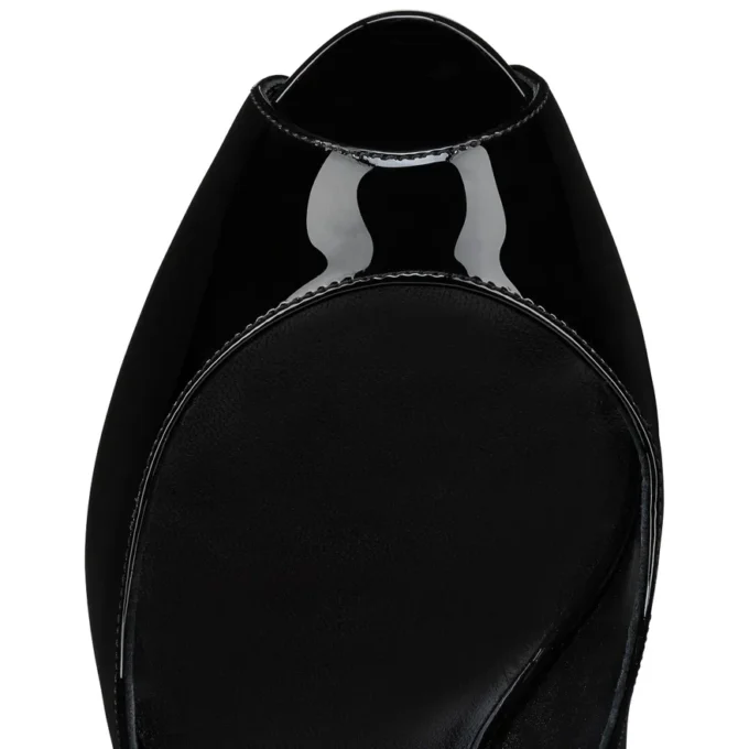 Hot Chick Alta – Zapatos de tacón de punta abierta de 120 mm – Piel de becerro charol – Negro – Mujer Hot Chick Alta – Zapatos de tacón de punta abierta de 120 mm – Piel de becerro charol – Negro – Mujer
