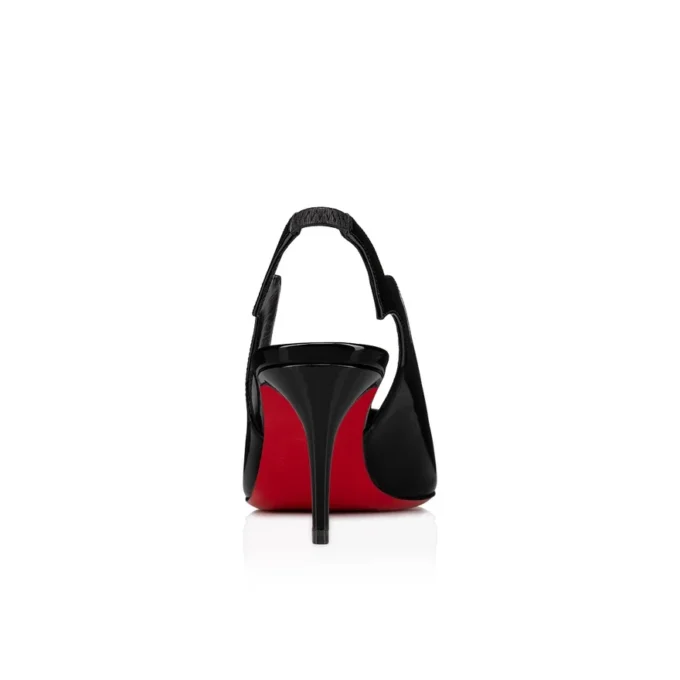 Hot Chick Sling – Zapatos de tacón con talón abierto de 70 mm – Charol de becerro – Negro – Mujer