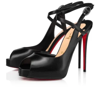 Jenlove Alta – Zapatos de tacón de punta abierta de 120 mm – Piel de cabrito – Negro – Mujer