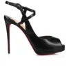 Jenlove Alta – Zapatos de tacón de punta abierta de 120 mm – Piel de cabrito – Negro – Mujer