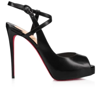 Jenlove Alta – Zapatos de tacón de punta abierta de 120 mm – Piel de cabrito – Negro – Mujer