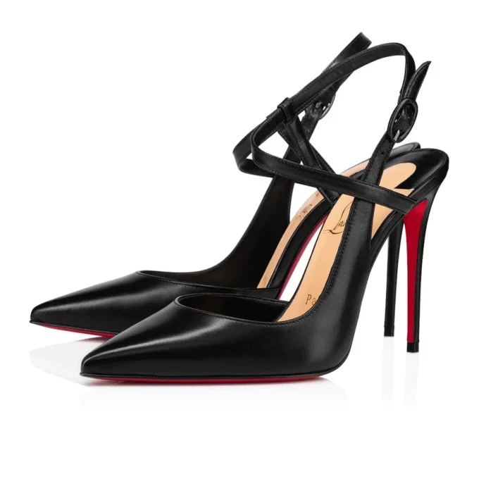 Jenlove – Zapatos de tacón con tiras de 100 mm – Piel de cabrito – Negro – Mujer