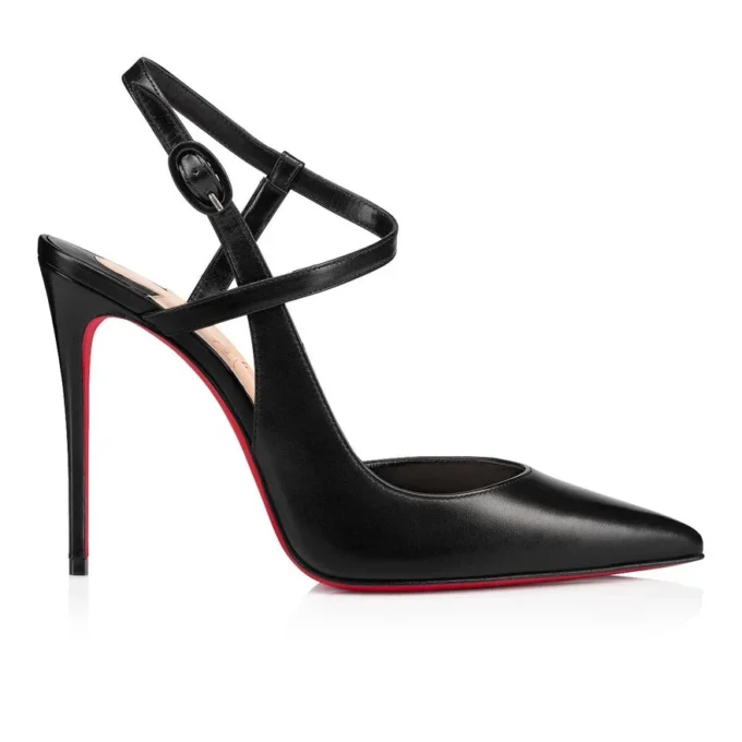 Jenlove – Zapatos de tacón con tiras de 100 mm – Piel de cabrito – Negro – Mujer