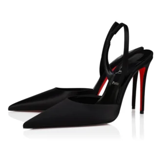 Kate Max O Sling – Zapatos de tacón con talón abierto de 100 mm – Satén crepé – Negro – Mujer