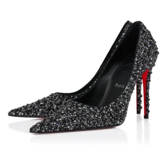 Kate Max Perla – Zapatos de tacón de 100 mm – Satén crepé, strass y perlas – Negro – Mujer