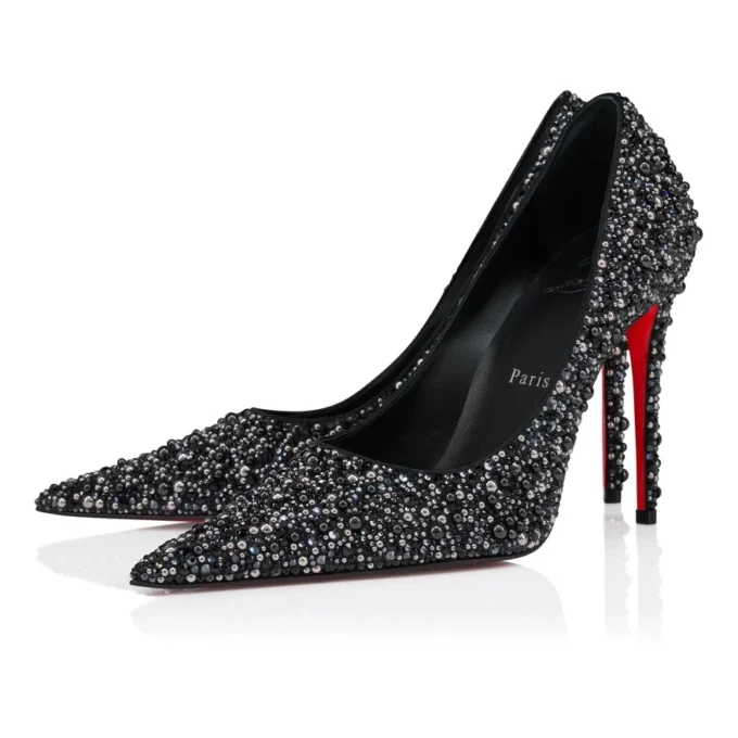 Kate Max Perla – Zapatos de tacón de 100 mm – Satén crepé, strass y perlas – Negro – Mujer Kate Max Perla – Zapatos de tacón de 100 mm – Satén crepé, strass y perlas – Negro – Mujer