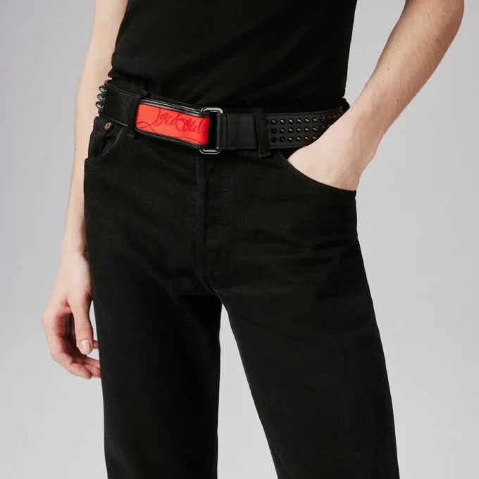 Loubi – Cinturón – Piel de becerro y tachuelas – Negro