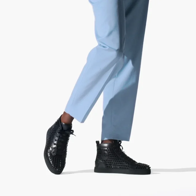 Louis – Zapatillas de caña alta – Piel de becerro y tachuelas – Negro – Hombre