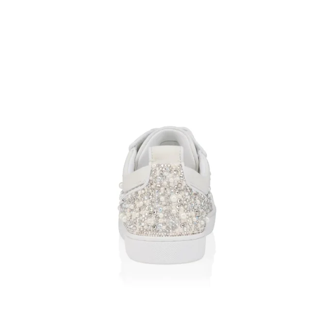 Louiseperla – Zapatillas – Satén crepé, piel de becerro, strass y perlas – Blanco – Mujer