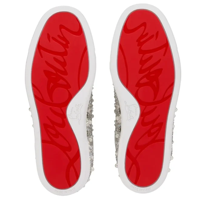 Louiseperla – Zapatillas – Satén crepé, piel de becerro, strass y perlas – Blanco – Mujer