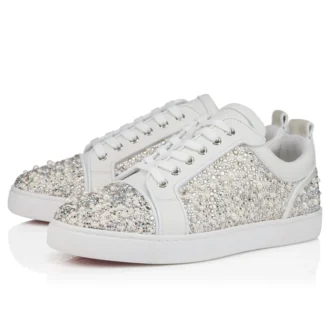 Louperla Jr – Zapatillas – Crepé satinado, piel de becerro, strass y perlas – Blanco – Hombre