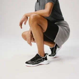 Mara – Zapatillas – Ante de ternero, piel de napa de cordero y malla – Negro – Mujer Mara – Zapatillas – Ante de ternero, piel de napa de cordero y malla – Negro – Mujer