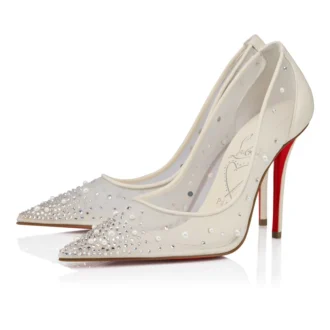 Miss Z Degrastrass Perla – Zapatos de tacón de 100 mm – Malla, piel napa, strass y perlas – Bianco – Mujer