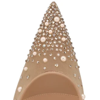 Miss Z Degrastrass Perla – Zapatos de tacón de 100 mm – Malla, piel napa, strass y perlas – Blush – Mujer