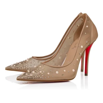 Miss Z Degrastrass Perla – Zapatos de tacón de 100 mm – Malla, piel napa, strass y perlas – Blush – Mujer