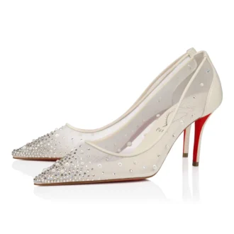 Miss Z Degrastrass Perla – Zapatos de tacón de 80 mm – Malla, piel napa, strass y perlas – Bianco – Mujer