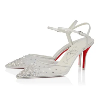 Miss Z Riviera Strass – Zapatos de tacón con tiras de 80 mm – Malla, piel napa y perlas – Bianco – Mujer Miss Z Riviera Strass – Zapatos de tacón con tiras de 80 mm – Malla, piel napa y perlas – Bianco – Mujer