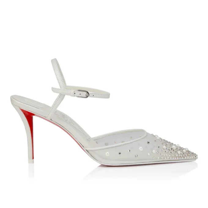 Miss Z Riviera Strass – Zapatos de tacón con tiras de 80 mm – Malla, piel napa y perlas – Bianco – Mujer Miss Z Riviera Strass – Zapatos de tacón con tiras de 80 mm – Malla, piel napa y perlas – Bianco – Mujer