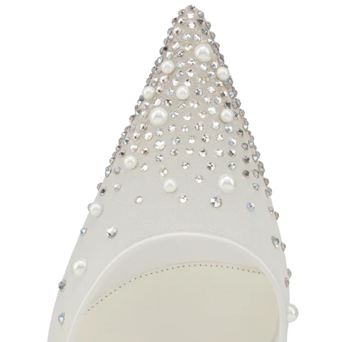 Miss Z Riviera Strass – Zapatos de tacón con tiras de 80 mm – Malla, piel napa y perlas – Bianco – Mujer Miss Z Riviera Strass – Zapatos de tacón con tiras de 80 mm – Malla, piel napa y perlas – Bianco – Mujer