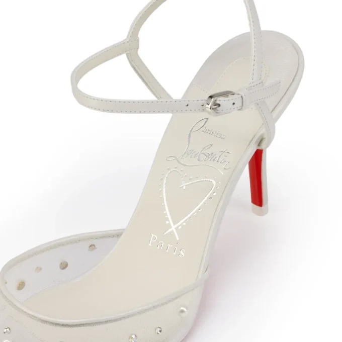 Miss Z Riviera Strass – Zapatos de tacón con tiras de 80 mm – Malla, piel napa y perlas – Bianco – Mujer Miss Z Riviera Strass – Zapatos de tacón con tiras de 80 mm – Malla, piel napa y perlas – Bianco – Mujer