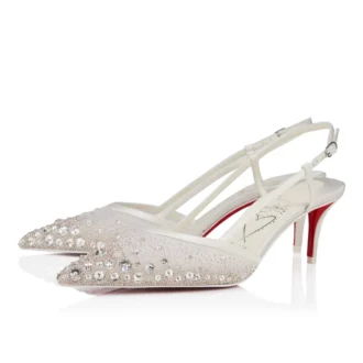 Miss Z Sling Sparkling – Zapatos de tacón con talón abierto de 60 mm – Malla y strass – Versión marfil – Mujer