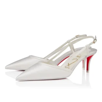 Miss Z Sling – Zapatos de tacón con talón abierto de 60 mm – Satén crepé – Marfil – Mujer