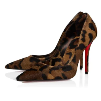Miss Z – Zapatos de tacón de 100 mm – Piel de becerro peluda estampada «Bengali» y piel de cabrito – Marrón – Mujer