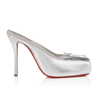Mule Cassia – Mules de 100 mm – Piel de cordero napa laminada – Plata – Mujer