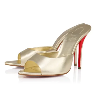 Mule Miss Z – Mules de 100 mm – Piel de cordero napa laminada – Platino – Mujer