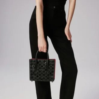 Paloma Mini – Bolso de Asa Superior – Piel de becerro granulada y tachuelas Loubinthesky – Negro