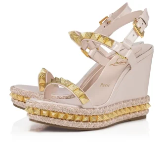 Pyraclou – Alpargatas de 110 mm – Piel de becerro charol – Leche – Mujer