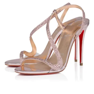 Rosalie Strass – Sandalias de 100 mm – Ante y piel de becerro laminada – Rosa vintage – Mujer