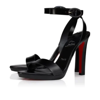 Sandalia Fanny – Sandalias de tiras de 120 mm – Piel de becerro patinada – Negro – Mujer