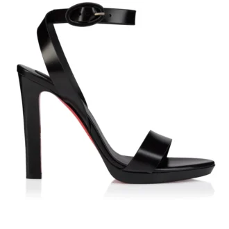 Sandalia Fanny – Sandalias de tiras de 120 mm – Piel de becerro patinada – Negro – Mujer