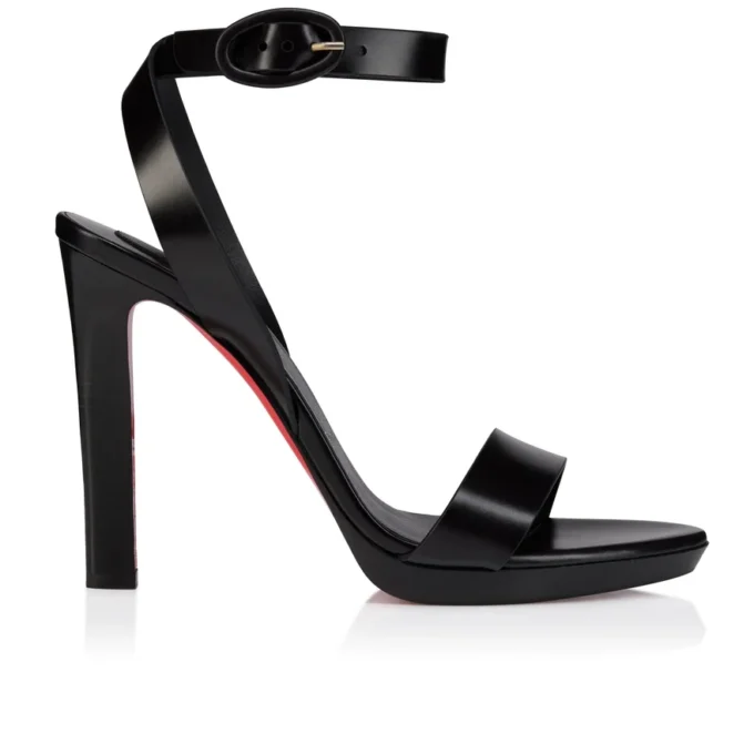 Sandalia Fanny – Sandalias de tiras de 120 mm – Piel de becerro patinada – Negro – Mujer
