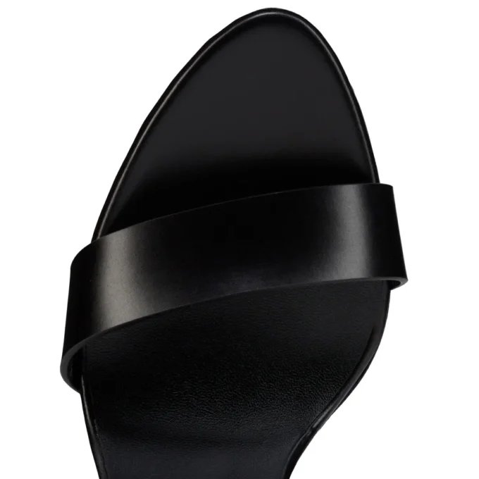 Sandalia Fanny – Sandalias de tiras de 120 mm – Piel de becerro patinada – Negro – Mujer