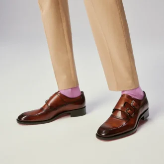 Sartok – Zapatos con hebillas – Piel de becerro patinada – Havane – Hombre