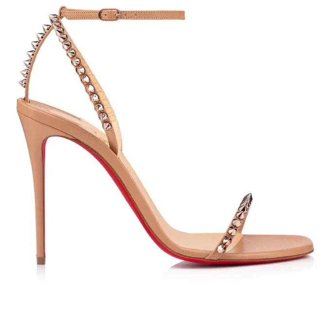 So Me – Sandalias de tiras de 100 mm – Cuero de cabrito y tachuelas – Blush – Mujer
