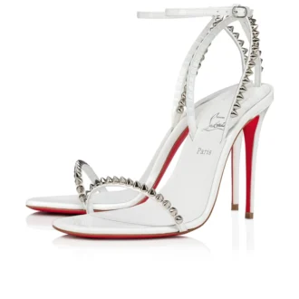 So Me – Sandalias de tiras de 100 mm – Piel de becerro charol y tachuelas – Bianco – Mujer