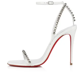 So Me – Sandalias de tiras de 100 mm – Piel de becerro charol y tachuelas – Bianco – Mujer