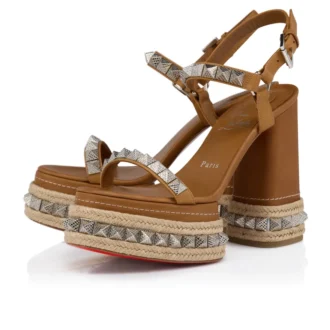 Superaclou – Sandalias de tiras de 130 mm – Piel de becerro encerada – Terra – Mujer