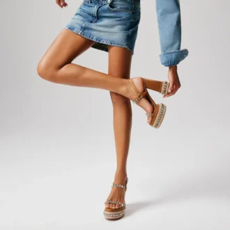 Superaclou – Sandalias de tiras de 130 mm – Piel de becerro encerada – Terra – Mujer
